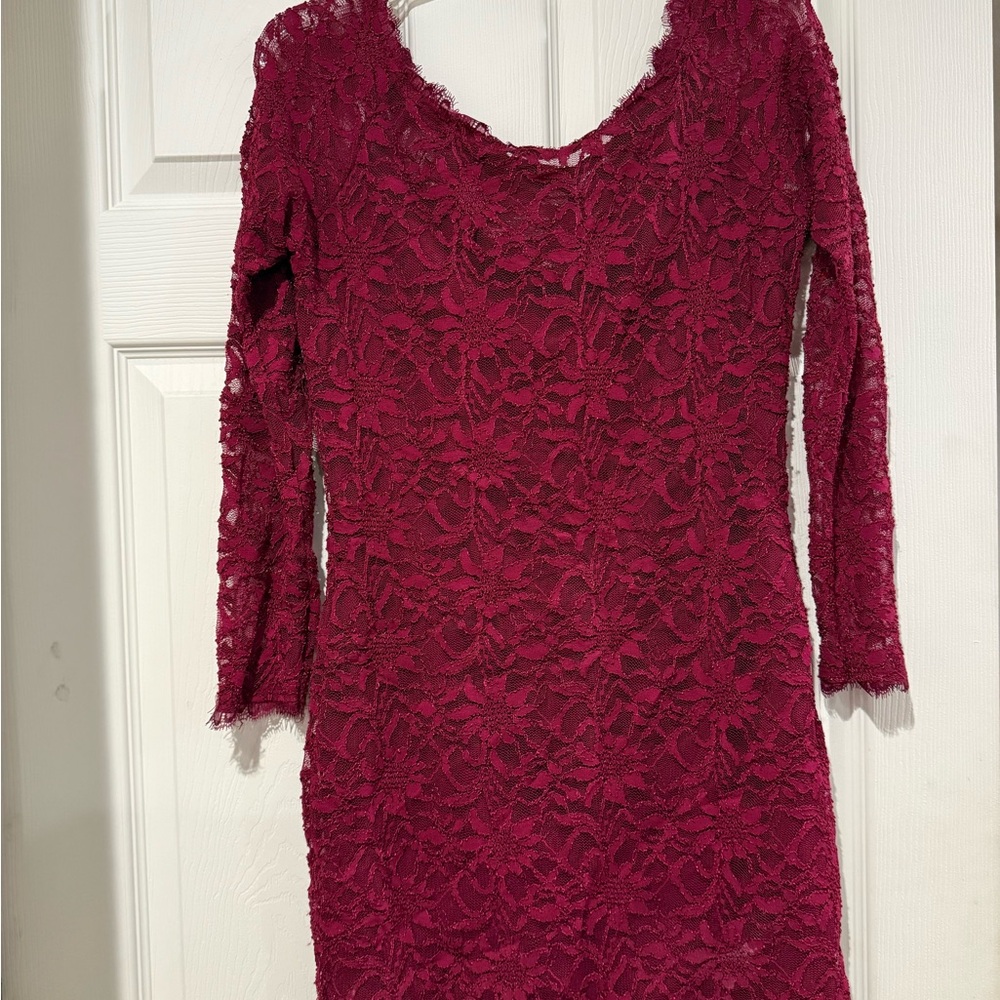 Elegant Lace Burgundy Dress